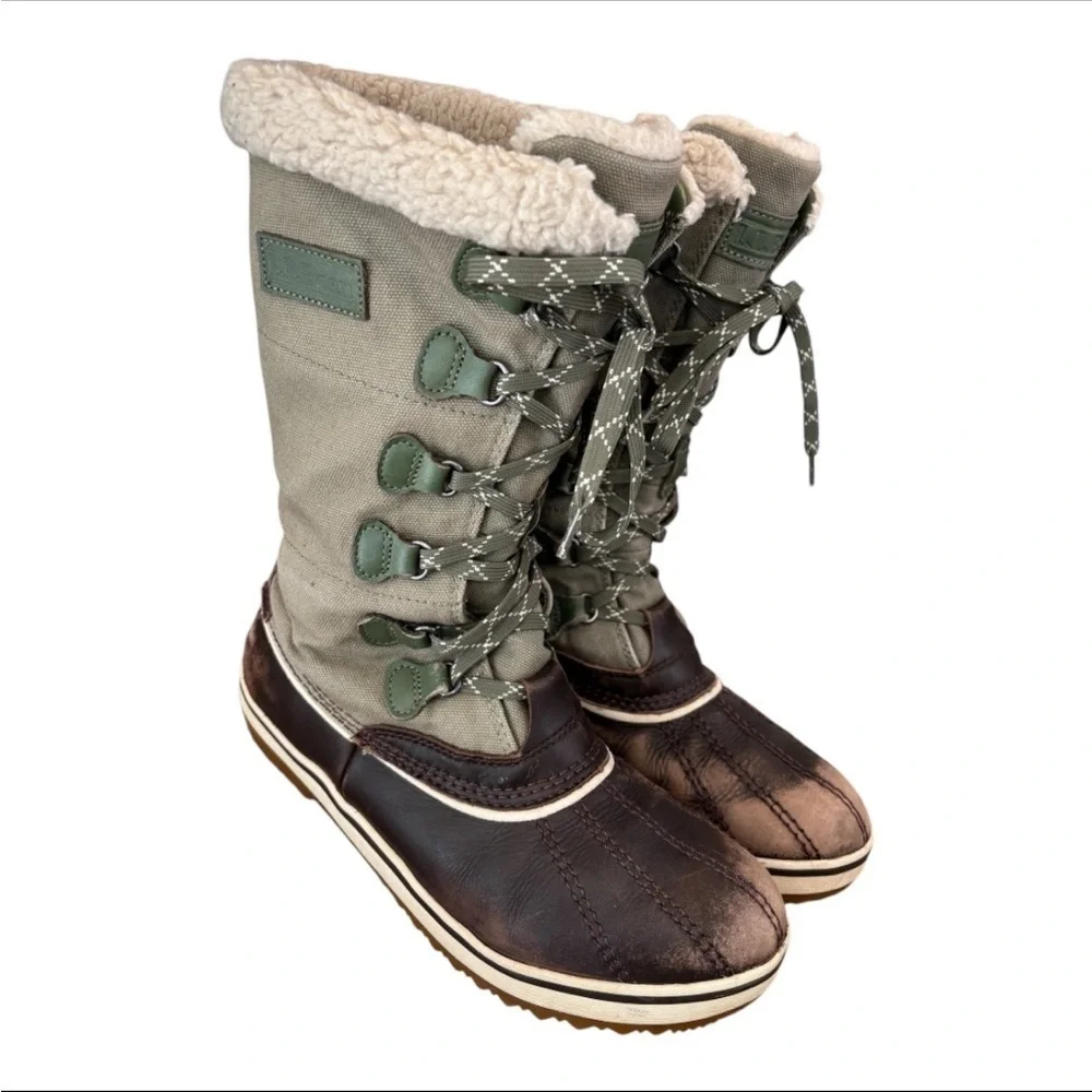 L.L. Bean Rangeley Insulated Pac Ankle Boots in Grayish Green & Brown
